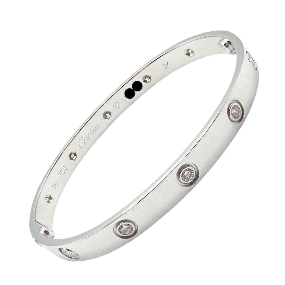 Authentic! Cartier Love 18k White Gold 10 Diamond Bangle Bracelet Sz 18 + Cert